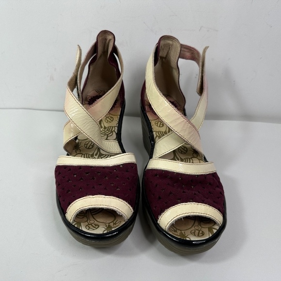 Fly London Ydel Platform Wedge Sandals Women's 39 Burgundy Ankle Strap Heels - Picture 6 of 13